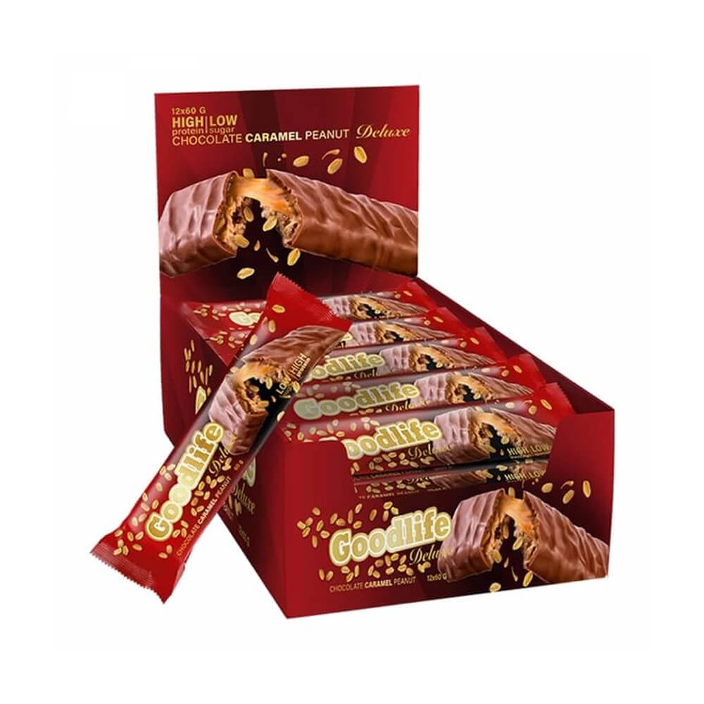 12 x Goodlife Deluxe Proteinbar, 60 g (Chocolate Caramel Peanut) i gruppen Bars / Proteinbars hos Tillskottsbolaget (GOODLIFE752)