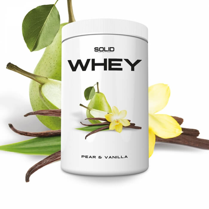 SOLID Nutrition Whey, 750 g (Pear & Vanilla) i gruppen Kosttillskott & Livsmedel / Proteinpulver / Vassleprotein / Whey protein hos Tillskottsbolaget (SOLIDPEARVANILLA)