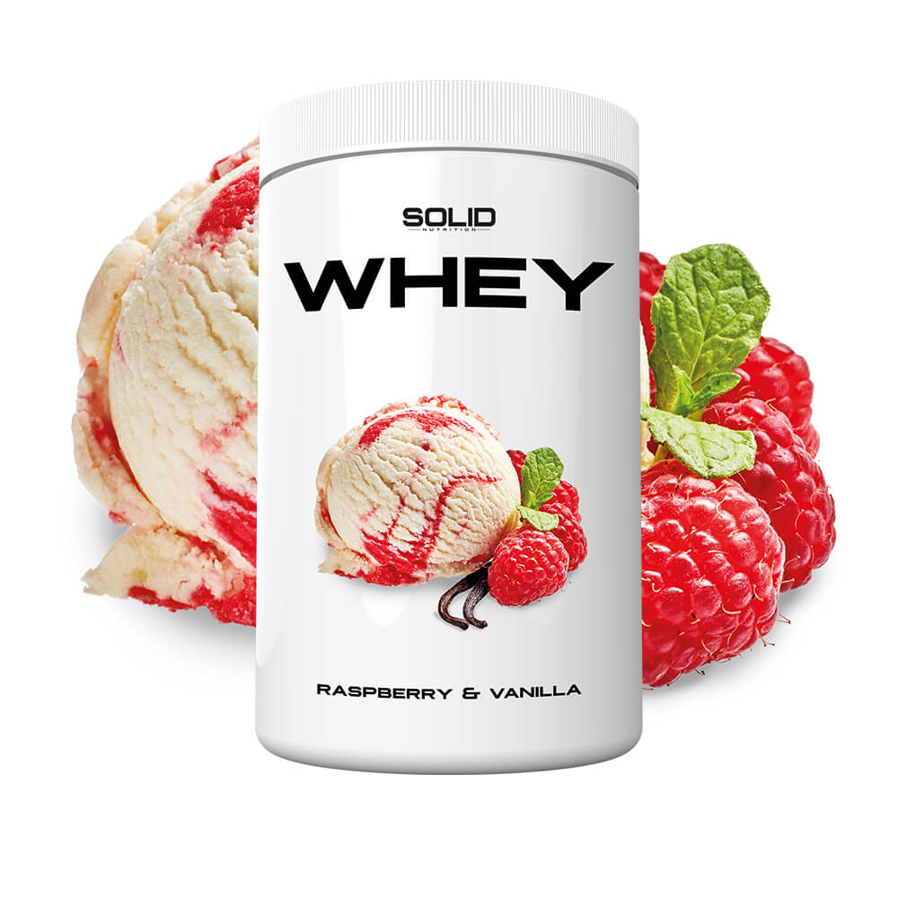 SOLID Nutrition Whey, 750 g (Raspberry & Vanilla) i gruppen Kosttillskott & Livsmedel / Proteinpulver / Vassleprotein / Whey protein hos Tillskottsbolaget (SOLIDWHEY-14)