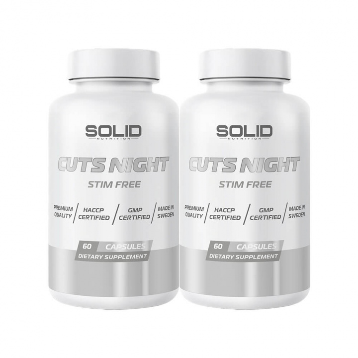 2 x SOLID Nutrition Cuts Night, 60 caps i gruppen Kosttillskott & Livsmedel / Viktminskning / Koffeinfri Fettförbrännare hos Tillskottsbolaget (2SOLIDCUTSNIGHT)