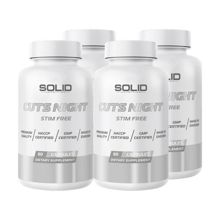 4 x SOLID Nutrition Cuts Night, 60 caps i gruppen Kosttillskott & Livsmedel / Viktminskning / Koffeinfri Fettförbrännare hos Tillskottsbolaget (4SOLIDCUTSNIGHT)