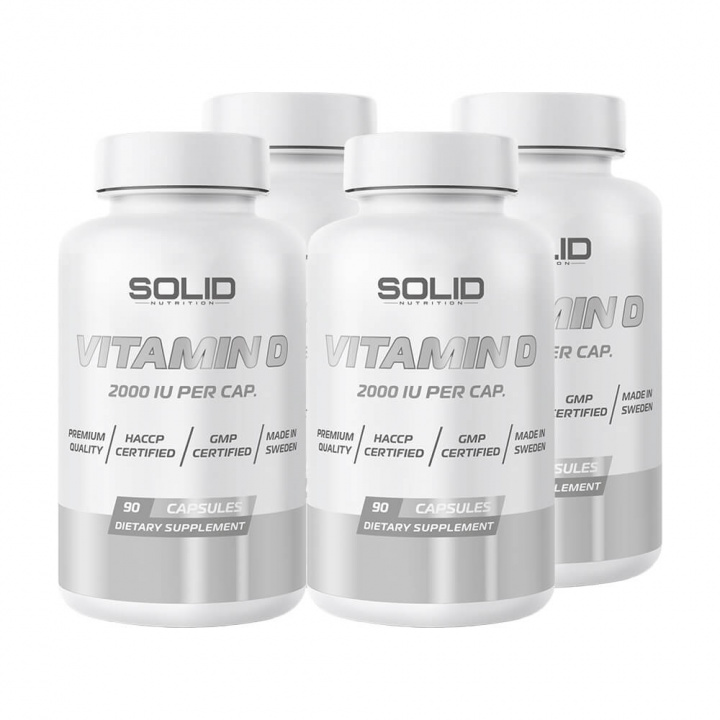 4 x SOLID Nutrition Vitamin D, 90 caps i gruppen Kosttillskott & Livsmedel / Hälsokost / Immunförsvar hos Tillskottsbolaget (4SOLIDVITAMIND)