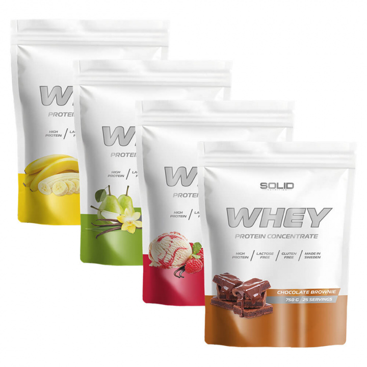 4 x SOLID Nutrition Whey, 750 g i gruppen Kosttillskott & Livsmedel / Proteinpulver / Vassleprotein / Whey protein hos Tillskottsbolaget (4SOLIDWHEY)