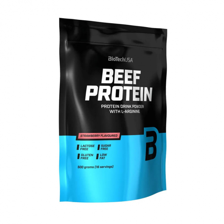 BiotechUSA Beef Protein, 500 g (Strawberry) i gruppen Kosttillskott & Livsmedel / Proteinpulver / Laktosfritt Protein hos Tillskottsbolaget (BIOTECHUSA754-2)