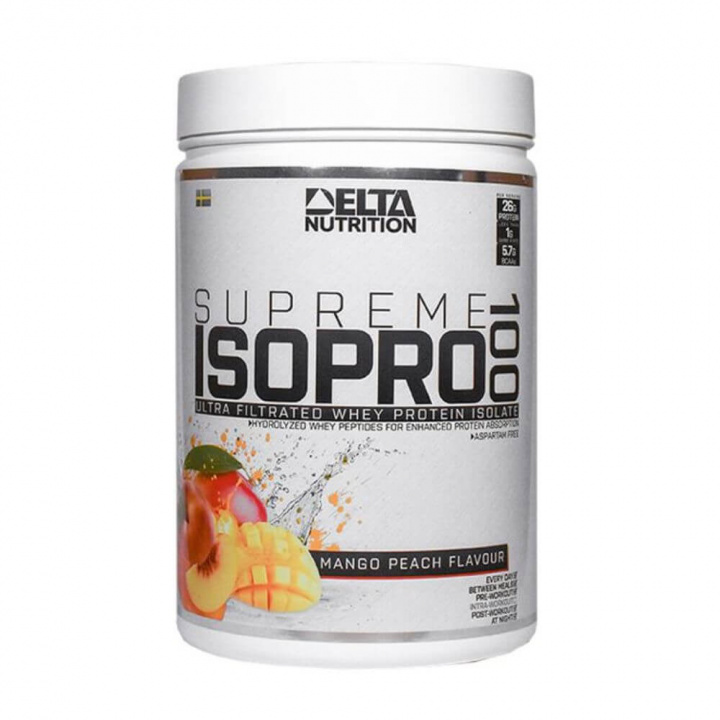 Delta Nutrition Supreme ISO PRO 100, 900 g (Mango/Peach) i gruppen Kosttillskott & Livsmedel / Proteinpulver / Isolatprotein hos Tillskottsbolaget (DELTA854-2)