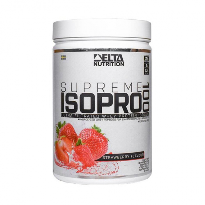 Delta Nutrition Supreme ISO PRO 100, 900 g (Strawberry) i gruppen Kosttillskott & Livsmedel / Proteinpulver / Isolatprotein hos Tillskottsbolaget (DELTA854-6)