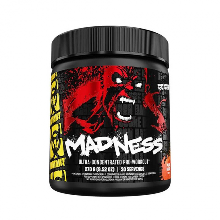 Mutant Madness, 30 servings (Peach Mango) i gruppen Kosttillskott & Livsmedel / Prestationshöjare / Pre-Workout / PWO hos Tillskottsbolaget (MUTANT6231-1)