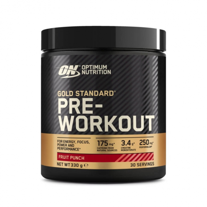 Optimum Nutrition Gold Standard Pre-Workout, 330 g (Fruit Punch) i gruppen Kosttillskott & Livsmedel / Prestationshöjare / Pre-Workout / PWO hos Tillskottsbolaget (OPTI8912FP)