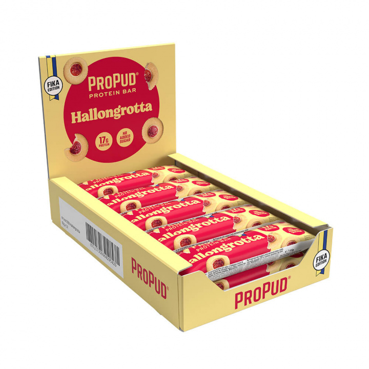 12 x ProPud Proteinbar, 55 g (Hallongrotta) i gruppen Bars / Proteinbars hos Tillskottsbolaget (PROPUD63755)