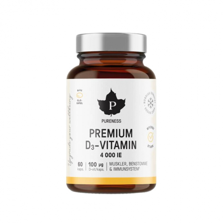 Pureness Premium D-vitamin 4000 IE, 60 caps i gruppen Kosttillskott & Livsmedel / Hälsokost / Immunförsvar hos Tillskottsbolaget (PURENESS854)