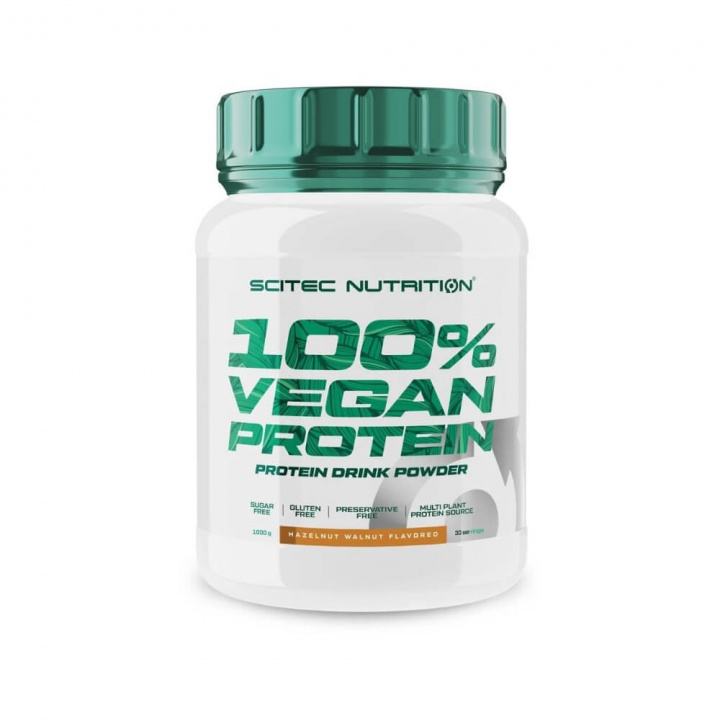 Scitec Nutrition 100% Vegan Protein, 1000 g (Hazelnut-Walnut) i gruppen Kosttillskott & Livsmedel / Proteinpulver / Laktosfritt Protein hos Tillskottsbolaget (SCITEC7544-1)