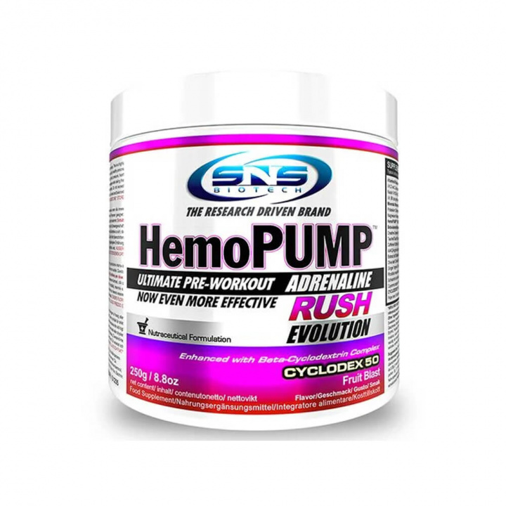 SNS Biotech HemoPUMP Adrenaline Rush EVOLUTION, 45 serv. (Fruit Blast) i gruppen Kosttillskott & Livsmedel / Prestationshöjare / Pre-Workout / PWO hos Tillskottsbolaget (SNS7533-4)