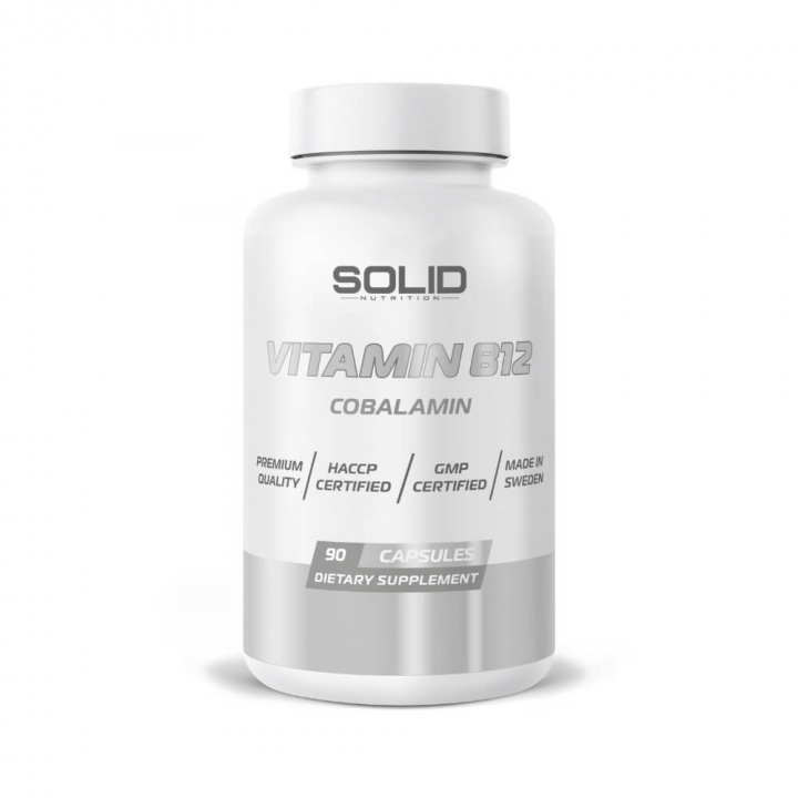 SOLID Nutrition Vitamin B12, 90 caps i gruppen Kosttillskott & Livsmedel / Vitaminer / B-vitamin hos Tillskottsbolaget (SOLID4153)