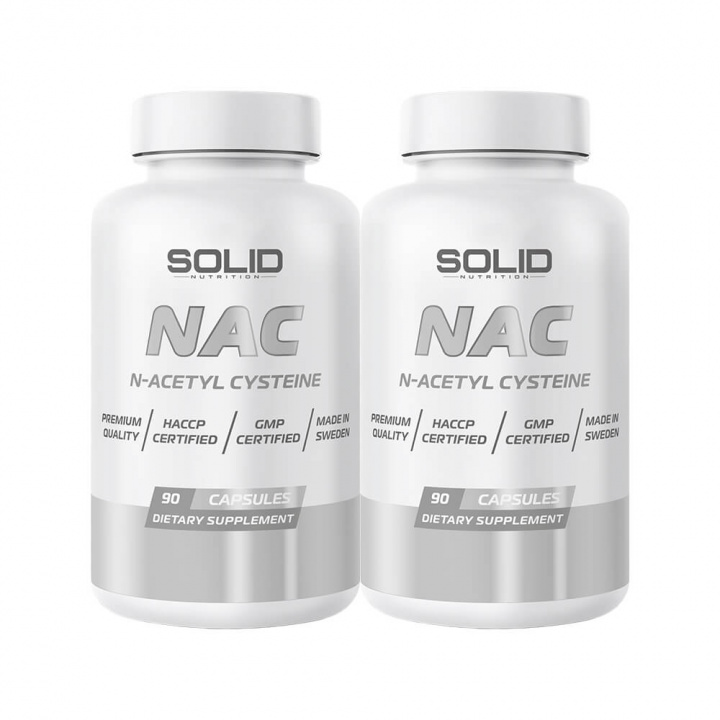 2 x SOLID Nutrition NAC, 90 caps i gruppen Kosttillskott & Livsmedel / Aminosyror / NAC hos Tillskottsbolaget (SOLID4432)