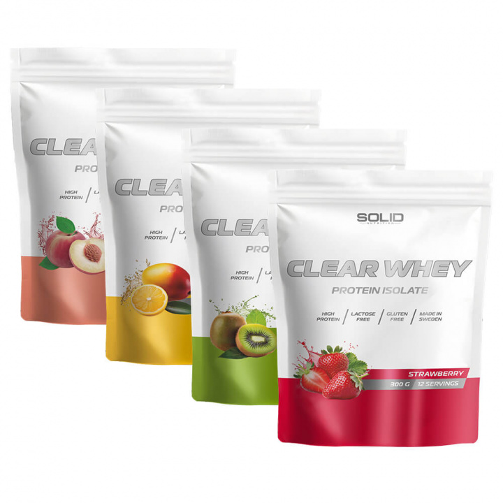 4 x SOLID Nutrition Clear Whey, 300 g i gruppen Kosttillskott & Livsmedel / Proteinpulver / Clear Whey hos Tillskottsbolaget (SOLID5456733)