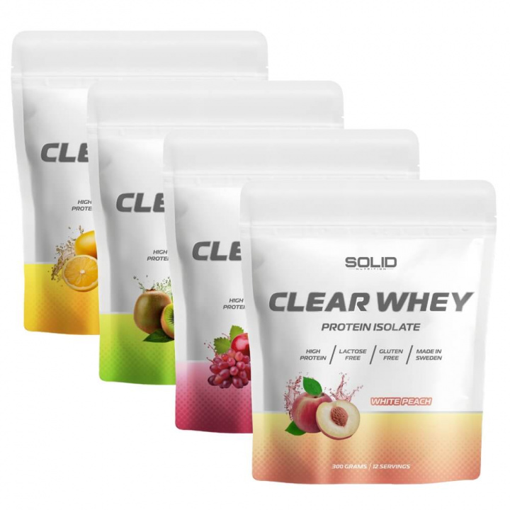 4 x SOLID Nutrition Clear Whey, 300 g i gruppen Kosttillskott & Livsmedel / Proteinpulver / Clear Whey hos Tillskottsbolaget (SOLID5456733)