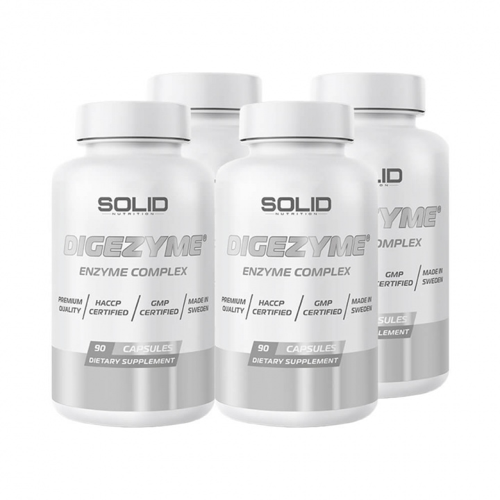 4 x SOLID Nutrition DigeZyme, 90 caps i gruppen Kosttillskott & Livsmedel / Hälsokost / Mage & Tarm hos Tillskottsbolaget (SOLID55343)