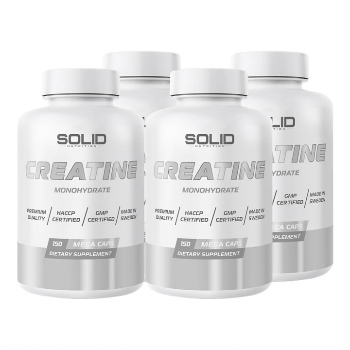 4 x SOLID Nutrition Creatine, 150 mega caps i gruppen Kosttillskott & Livsmedel / Kreatin / Kreatinmonohydrat hos Tillskottsbolaget (SOLID56732)
