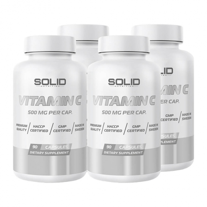 4 x SOLID Nutrition Vitamin C, 90 caps i gruppen Kosttillskott & Livsmedel / Hälsokost / Antioxidanter hos Tillskottsbolaget (SOLID56742)