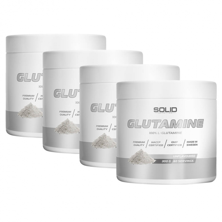 4 x SOLID Nutrition Glutamine, 300 g i gruppen Kosttillskott & Livsmedel / Aminosyror / Glutamin hos Tillskottsbolaget (SOLID651)