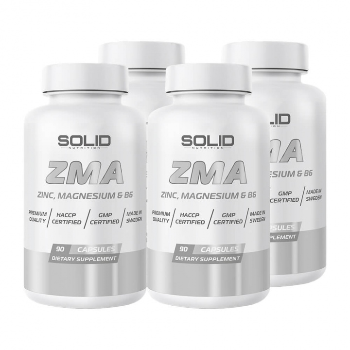 4 x SOLID Nutrition ZMA, 90 caps i gruppen Kosttillskott & Livsmedel / Hälsokost / Sömn hos Tillskottsbolaget (SOLID6543)