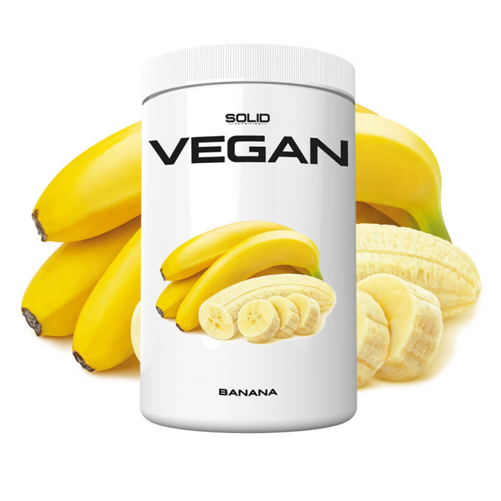 SOLID Nutrition Vegan, 750 g (Banana) i gruppen Kosttillskott & Livsmedel / Proteinpulver / Isolatprotein hos Tillskottsbolaget (SOLID657433-13)