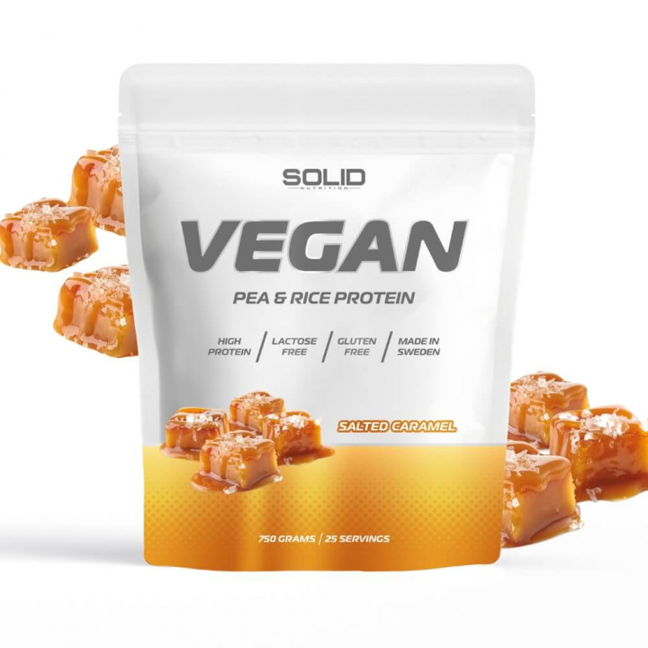 SOLID Nutrition Vegan, 750 g (Salted Caramel) i gruppen Kosttillskott & Livsmedel / Proteinpulver / Isolatprotein hos Tillskottsbolaget (SOLID657433-2)
