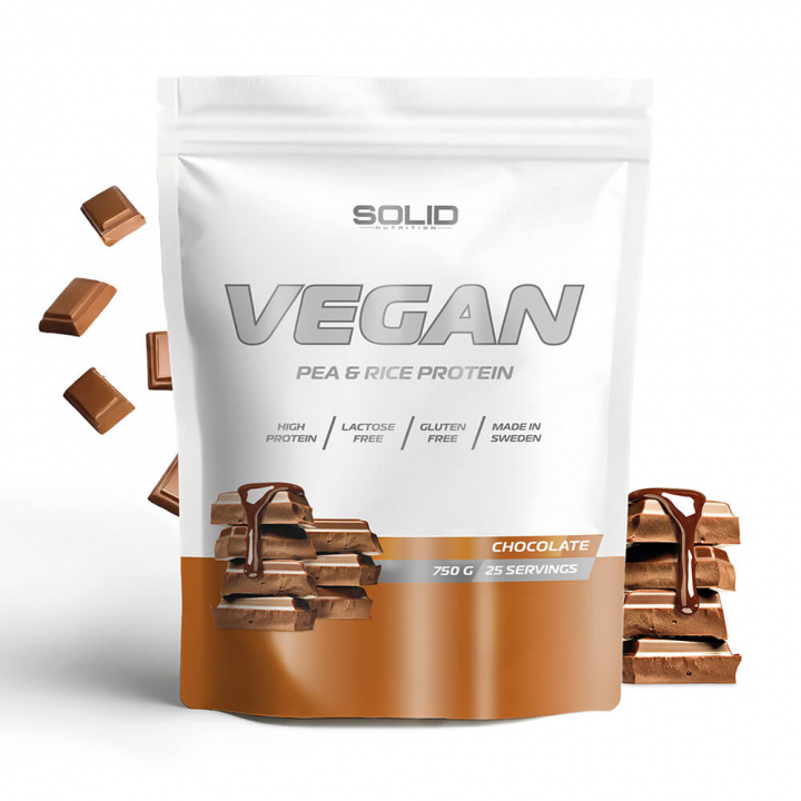 SOLID Nutrition Vegan, 750 g (Chocolate) i gruppen Kosttillskott & Livsmedel / Proteinpulver / Isolatprotein hos Tillskottsbolaget (SOLID657433-6)