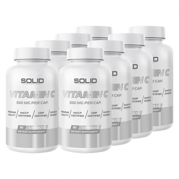 8 x SOLID Nutrition Vitamin C, 90 caps i gruppen Kosttillskott & Livsmedel / Hälsokost / Antioxidanter hos Tillskottsbolaget (SOLID6632)