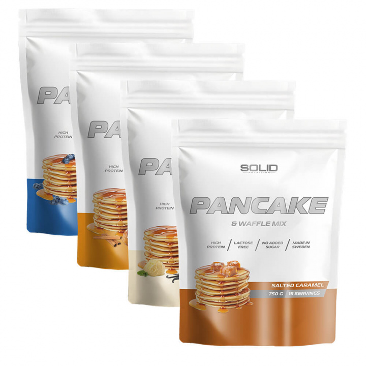 4 x SOLID Nutrition Pancake & Waffle Mix, 750 g i gruppen Kosttillskott & Livsmedel / Livsmedel / Proteinpannkakor hos Tillskottsbolaget (SOLID66745)