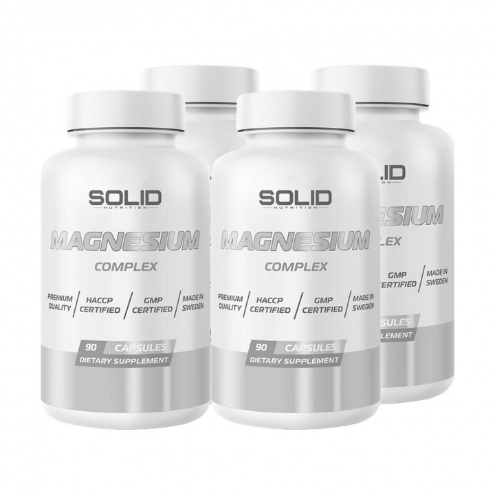 4 x SOLID Nutrition Magnesium Complex, 90 caps i gruppen Kosttillskott & Livsmedel / Mineraler / Magnesium hos Tillskottsbolaget (SOLID67423)