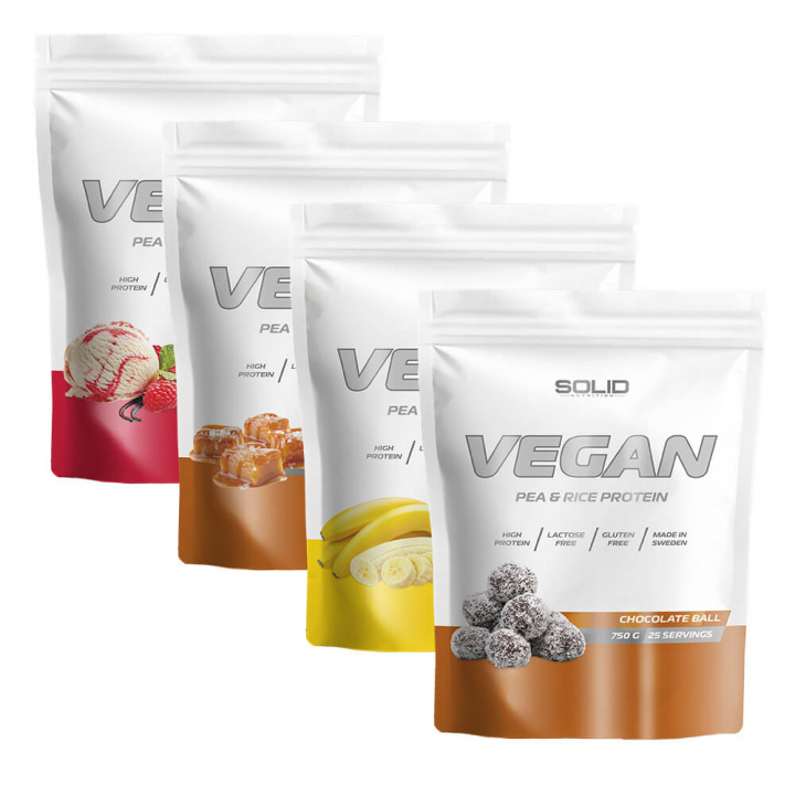 4 x SOLID Nutrition Vegan, 750 g i gruppen Kosttillskott & Livsmedel / Proteinpulver / Veganskt protein hos Tillskottsbolaget (SOLID7562)