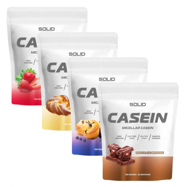 4 x SOLID Nutrition Casein, 750 g i gruppen Kosttillskott & Livsmedel / Proteinpulver / Kaseinprotein hos Tillskottsbolaget (SOLID7584)