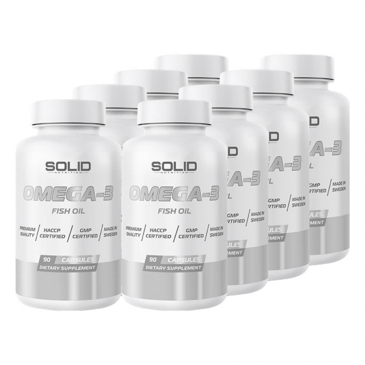 8 x SOLID Nutrition Omega-3, 90 caps i gruppen Kosttillskott & Livsmedel / Omega-3 & Fettsyror / Omega-3 hos Tillskottsbolaget (SOLID7622)
