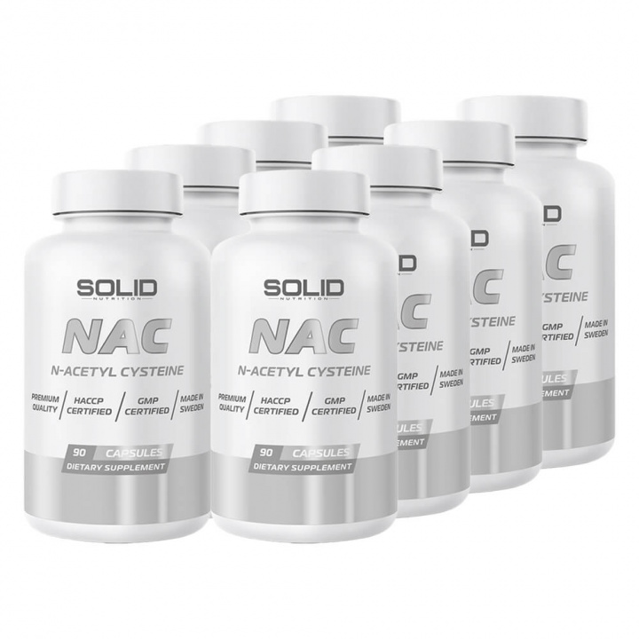 8 x SOLID Nutrition NAC, 90 caps i gruppen Kosttillskott & Livsmedel / Aminosyror / NAC hos Tillskottsbolaget (SOLID7674)