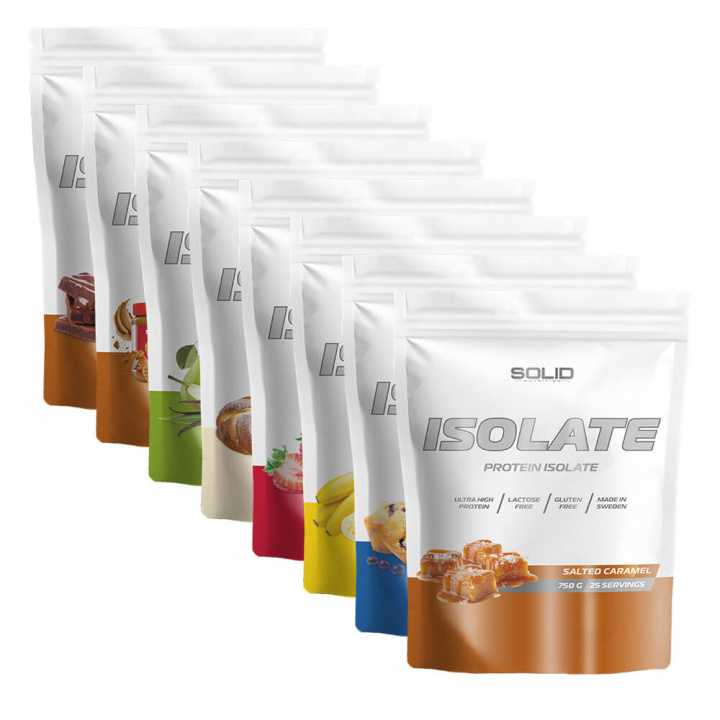 8 x SOLID Nutrition Isolate, 750 g i gruppen Kosttillskott & Livsmedel / Proteinpulver / Isolatprotein hos Tillskottsbolaget (SOLID76809)