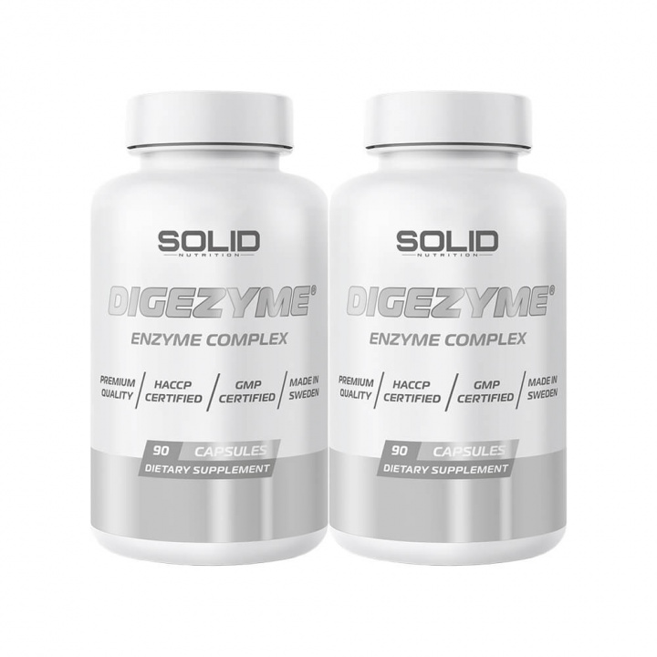 2 x SOLID Nutrition DigeZyme, 90 caps i gruppen Kosttillskott & Livsmedel / Hälsokost / Mage & Tarm hos Tillskottsbolaget (SOLID76833)