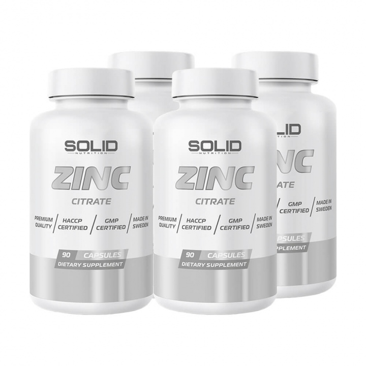 4 x SOLID Nutrition Zinc, 90 caps i gruppen Kosttillskott & Livsmedel / Mineraler / Zink hos Tillskottsbolaget (SOLID7683)