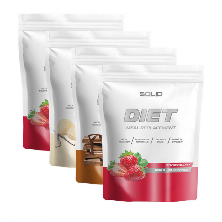 4 x SOLID Nutrition Diet, 1000 g i gruppen Kosttillskott & Livsmedel / Måltidsersättning / Laktosfria Måltidsersättare hos Tillskottsbolaget (SOLID76853)
