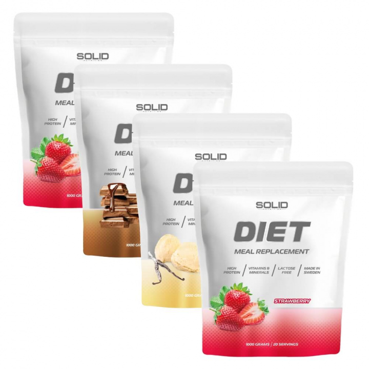 4 x SOLID Nutrition Diet, 1000 g i gruppen Kosttillskott & Livsmedel / Måltidsersättning / Laktosfria Måltidsersättare hos Tillskottsbolaget (SOLID76853)