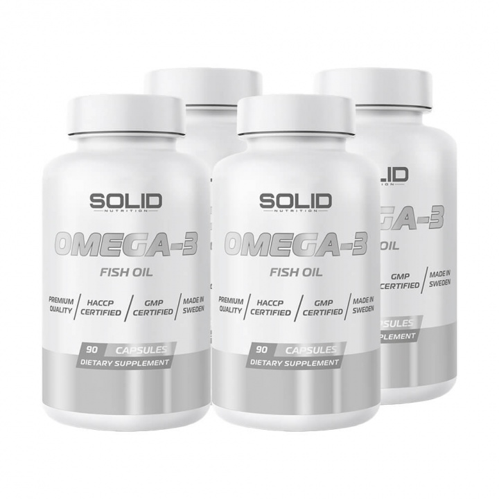4 x SOLID Nutrition Omega-3, 90 caps i gruppen Kosttillskott & Livsmedel / Omega-3 & Fettsyror / Omega-3 hos Tillskottsbolaget (SOLID768)