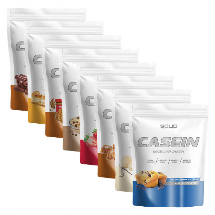 8 x SOLID Nutrition Casein, 750 g i gruppen Kosttillskott & Livsmedel / Proteinpulver / Kaseinprotein hos Tillskottsbolaget (SOLID86366)