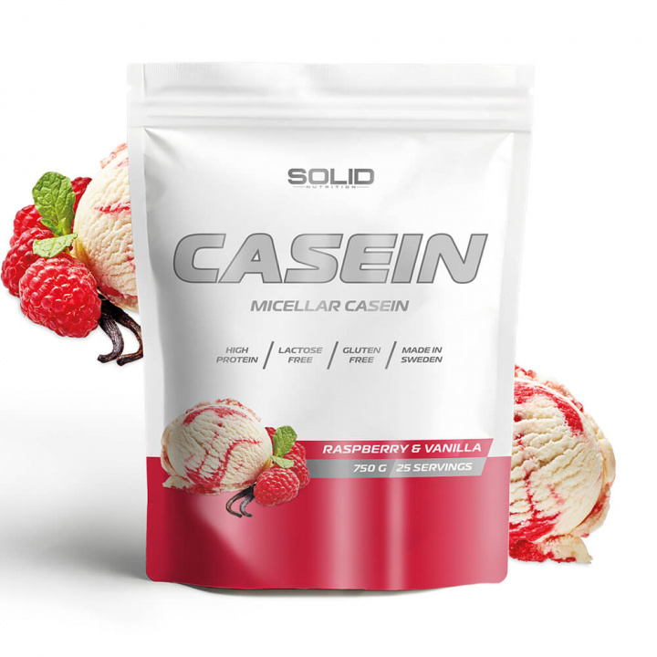 SOLID Nutrition Casein, 750 g (Raspberry & Vanilla) i gruppen Kosttillskott & Livsmedel / Proteinpulver / Kaseinprotein hos Tillskottsbolaget (SOLIDCASEIN1-10)