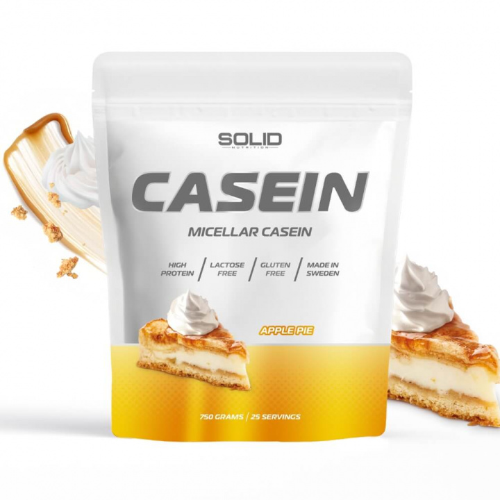 SOLID Nutrition Casein, 750 g (Apple Pie) i gruppen Kosttillskott & Livsmedel / Proteinpulver / Kaseinprotein hos Tillskottsbolaget (SOLIDCASEIN1-12)