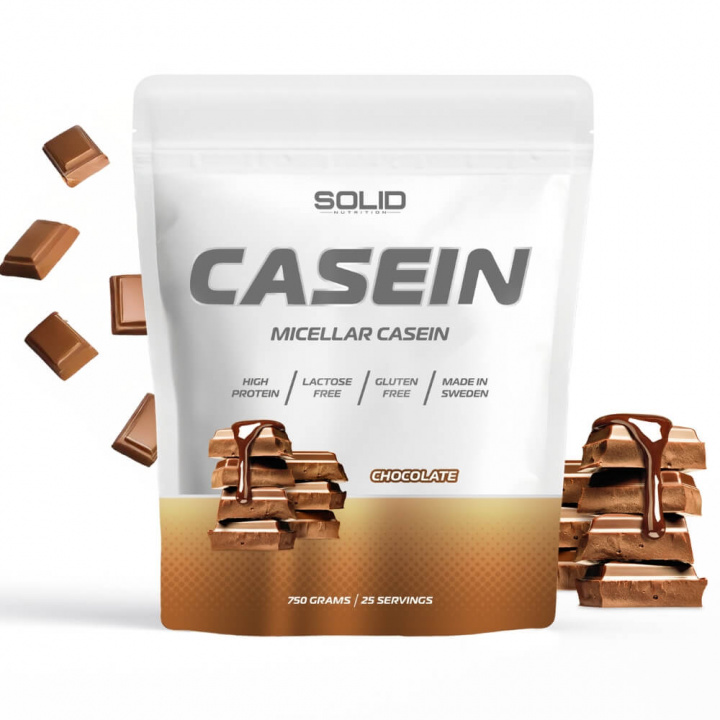 SOLID Nutrition Casein, 750 g (Chocolate) i gruppen Kosttillskott & Livsmedel / Proteinpulver / Kaseinprotein hos Tillskottsbolaget (SOLIDCASEIN1-2)