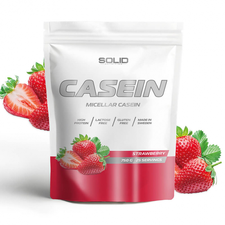 SOLID Nutrition Casein, 750 g (Strawberry) i gruppen Kosttillskott & Livsmedel / Proteinpulver / Kaseinprotein hos Tillskottsbolaget (SOLIDCASEIN1-5)