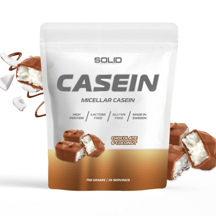 SOLID Nutrition Casein, 750 g (Chocolate & Coconut) i gruppen Kosttillskott & Livsmedel / Proteinpulver / Kaseinprotein hos Tillskottsbolaget (SOLIDCASEIN1-7)