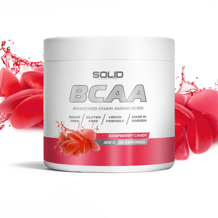 SOLID Nutrition BCAA, 300 g (Raspberry Candy) i gruppen Kosttillskott & Livsmedel / Aminosyror / BCAA hos Tillskottsbolaget (SOLIDHALLON)