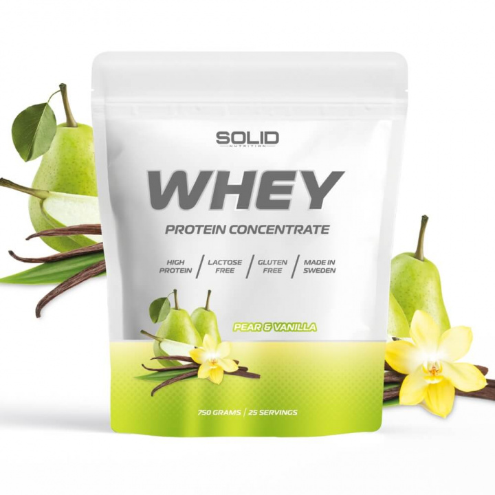 SOLID Nutrition Whey, 750 g (Pear & Vanilla) i gruppen Kosttillskott & Livsmedel / Proteinpulver / Vassleprotein / Whey protein hos Tillskottsbolaget (SOLIDPEARVANILLA)