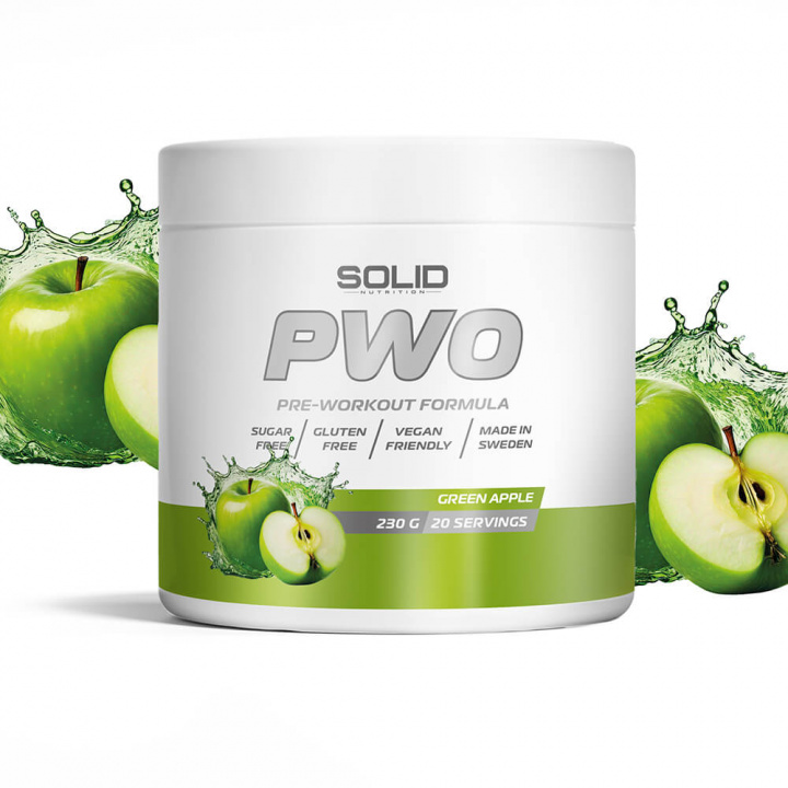 SOLID Nutrition PWO, 230 g (Green Apple) i gruppen Kosttillskott & Livsmedel / Prestationshöjare / Pre-Workout / PWO hos Tillskottsbolaget (SOLIDPWO-4)